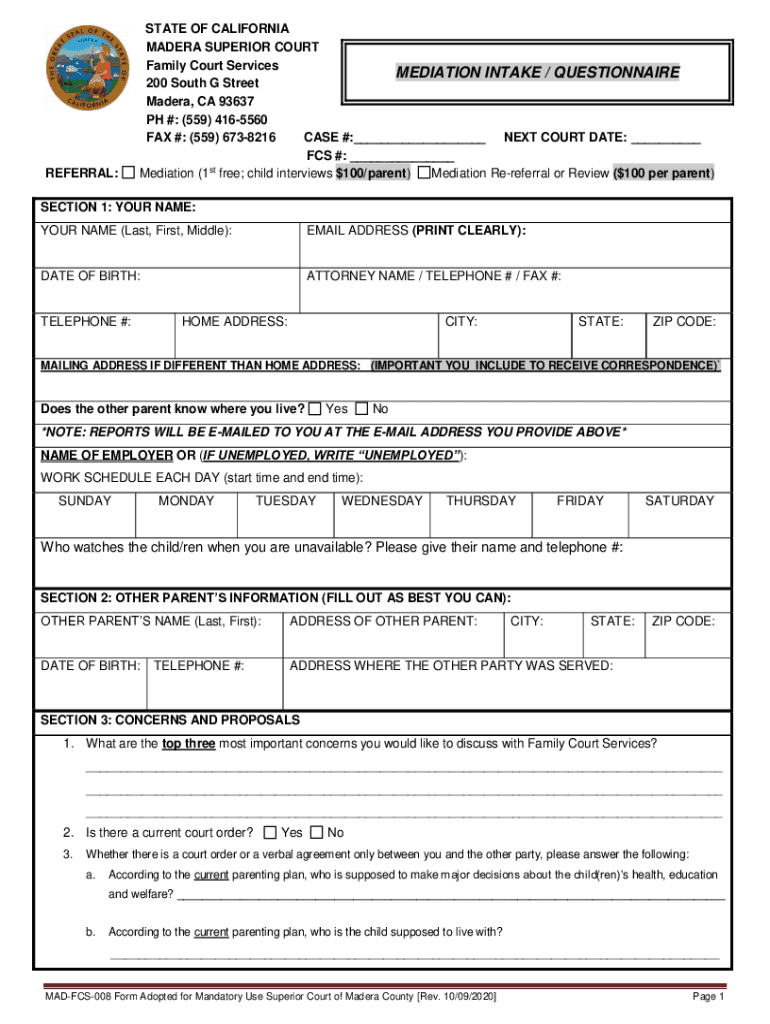 Ca Family Mediation Intake  Form