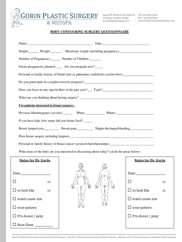  BODY CONTOURING SURGERY QUESTIONNAIRE 2015-2024