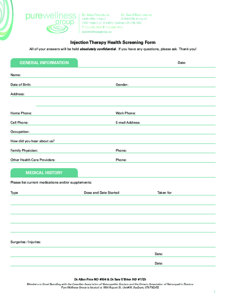  Injection Therapy Health Screening Form Purewellnessgroup Ca 2022-2024