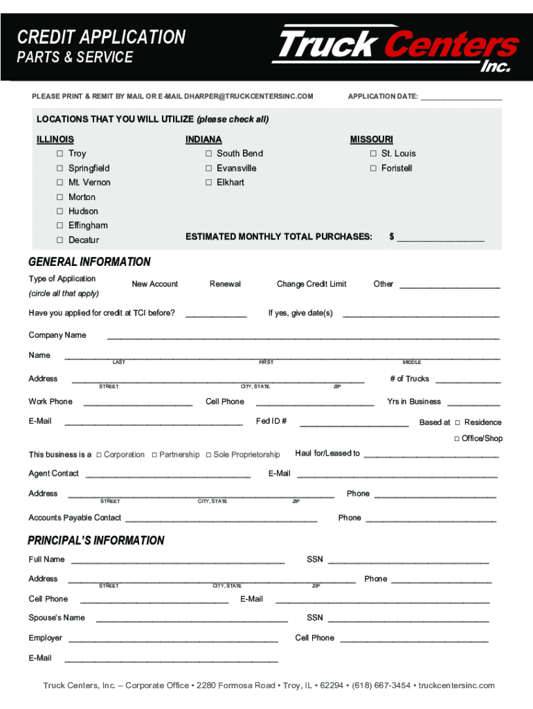 Credit Application for Truck Centers Inc  Form
