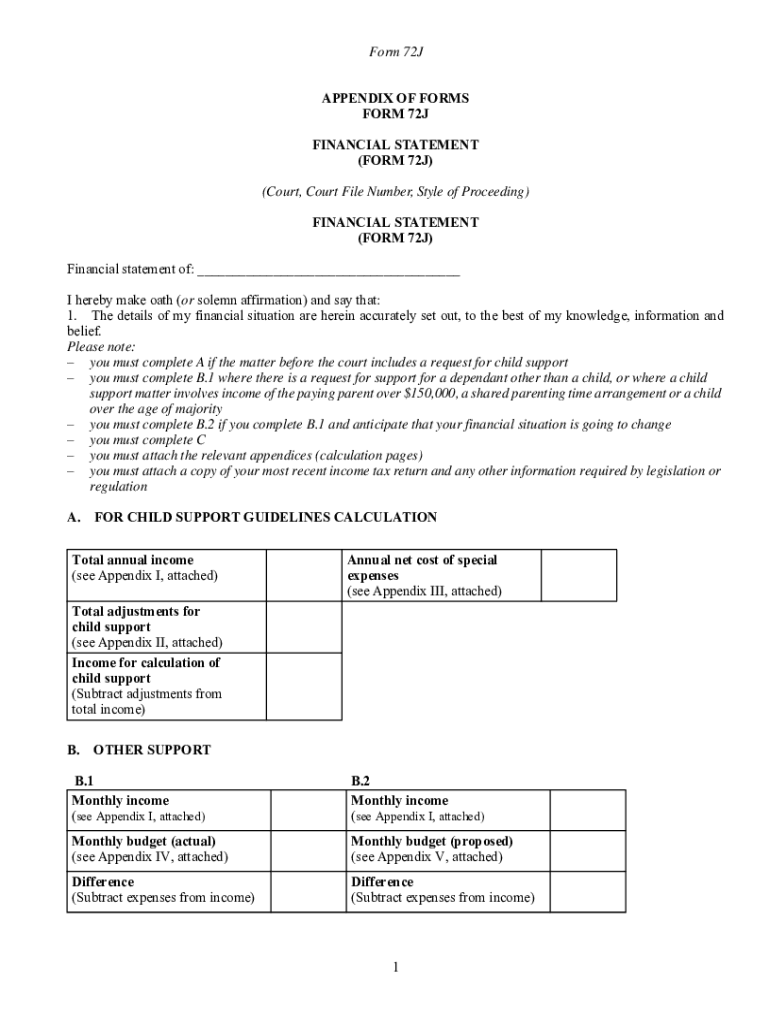 Www Familylawnb CaenglishpdfsAPPENDIX of FORMS FORM 72J FINANCIAL STATEMENT FORM 72J