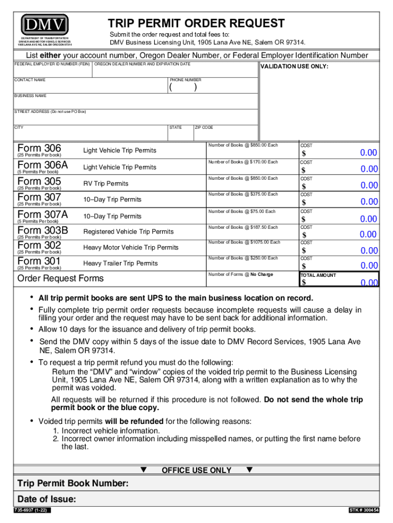 Or Trip Permit 20222024 Form Fill Out and Sign Printable PDF