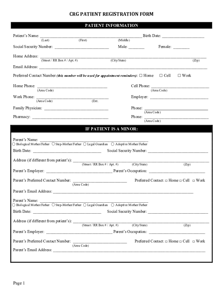  Fillable Online CRG PATIENT REGISTRATION FORM Childrens Resource 2022-2024