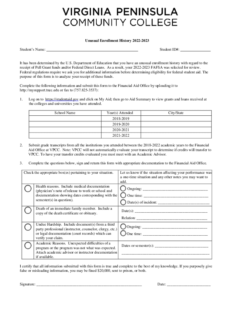 202 2023 UNUSUAL ENROLLMENT Northeast State Community College  Form