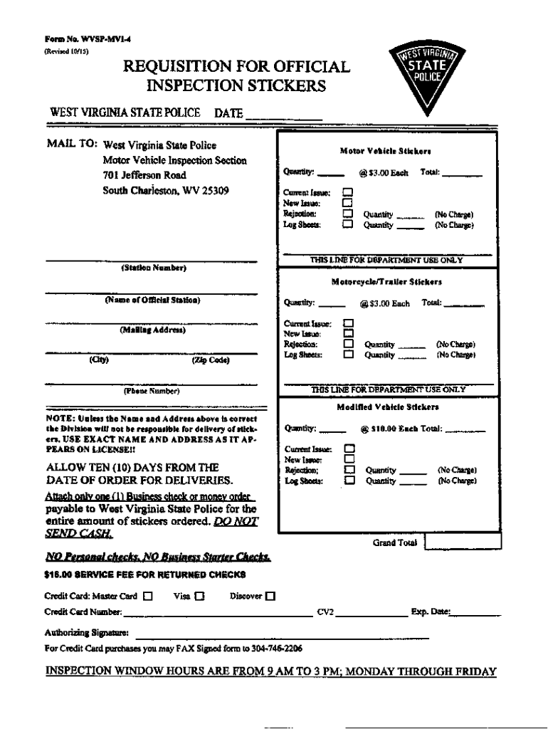 What Color Wv State Inspection Sticker  Form