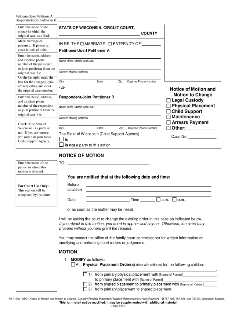  FA 4170V;Notice of Motion and Motion to Change 2021-2024