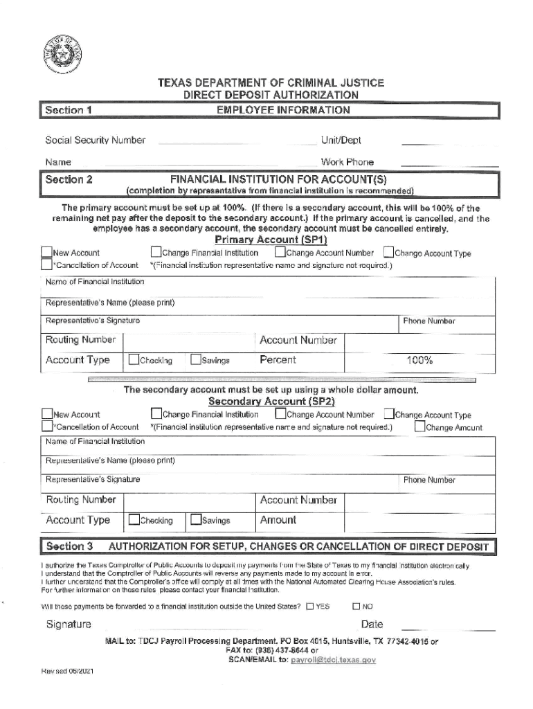  Tdcj Direct Deposit Form 2021-2024