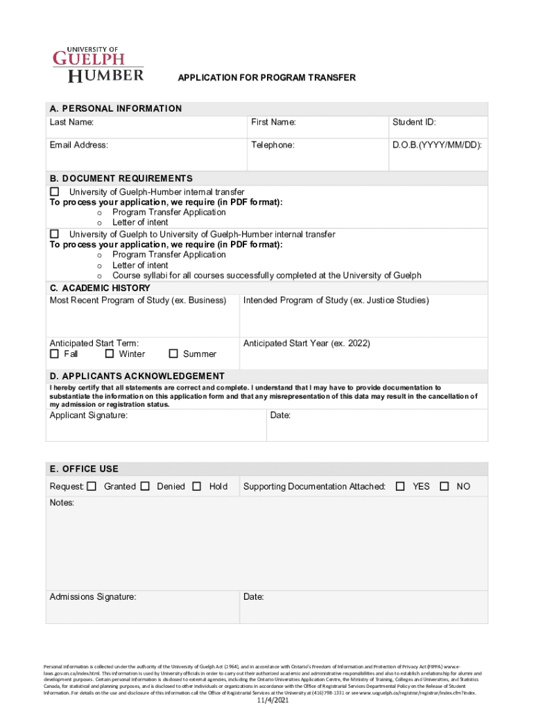 APPLICATION for PROGRAM TRANSFER Submit a Program  Form