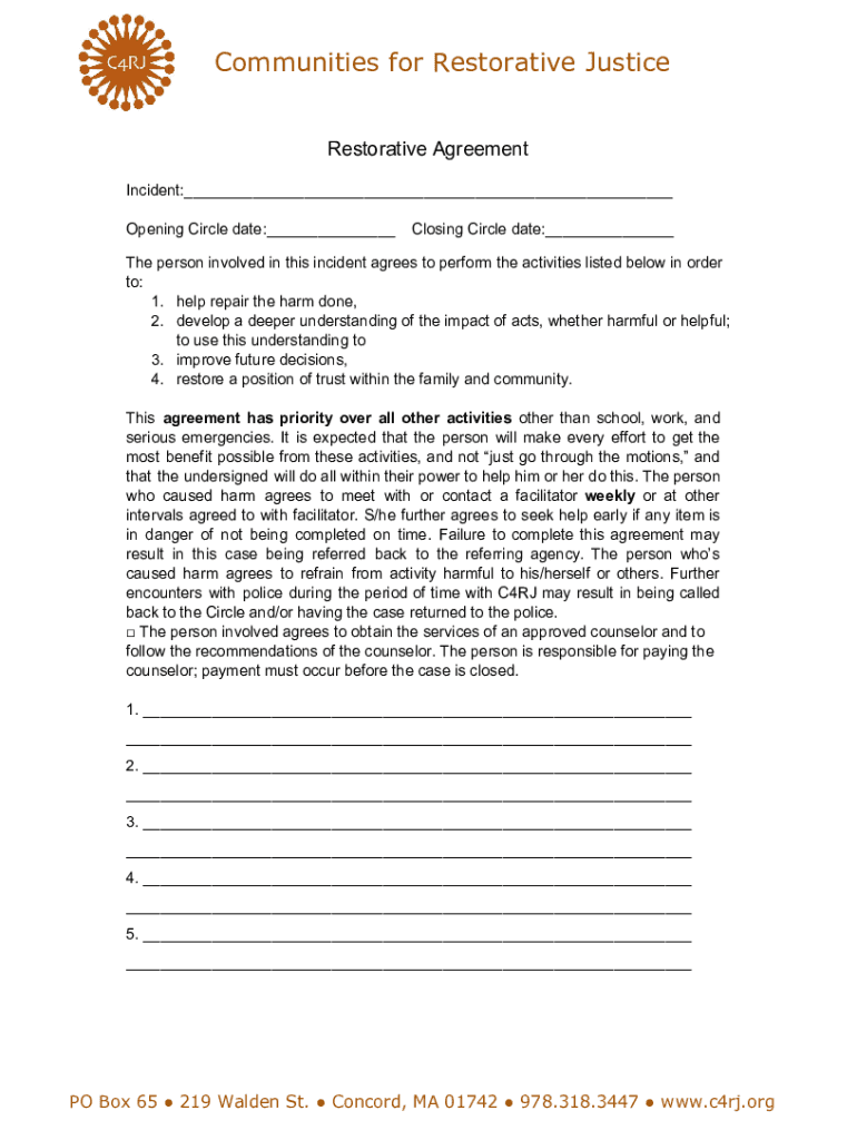 Www Uslegalforms Comform Library408321Get Agreement Form 080713 Communities for Restorative