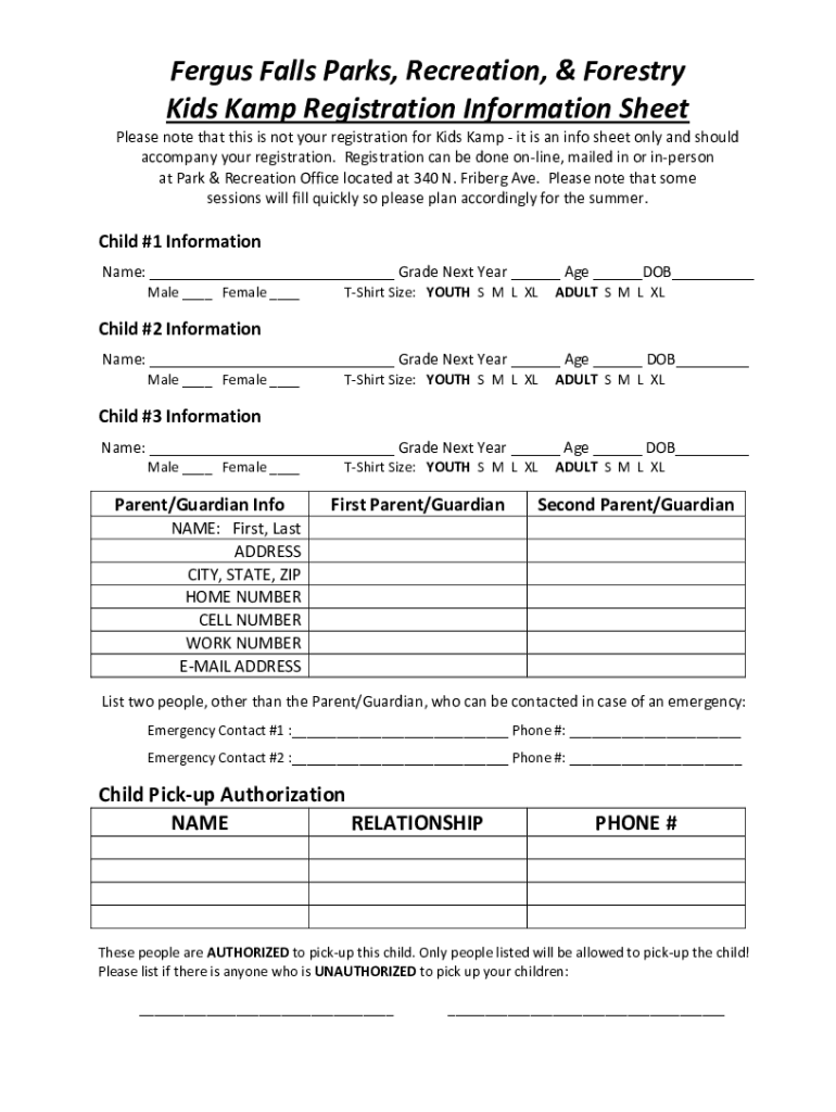  Fillable Online Fergus Falls Parks, Recreation, &amp;amp; Forestry Fax Email 2021-2024