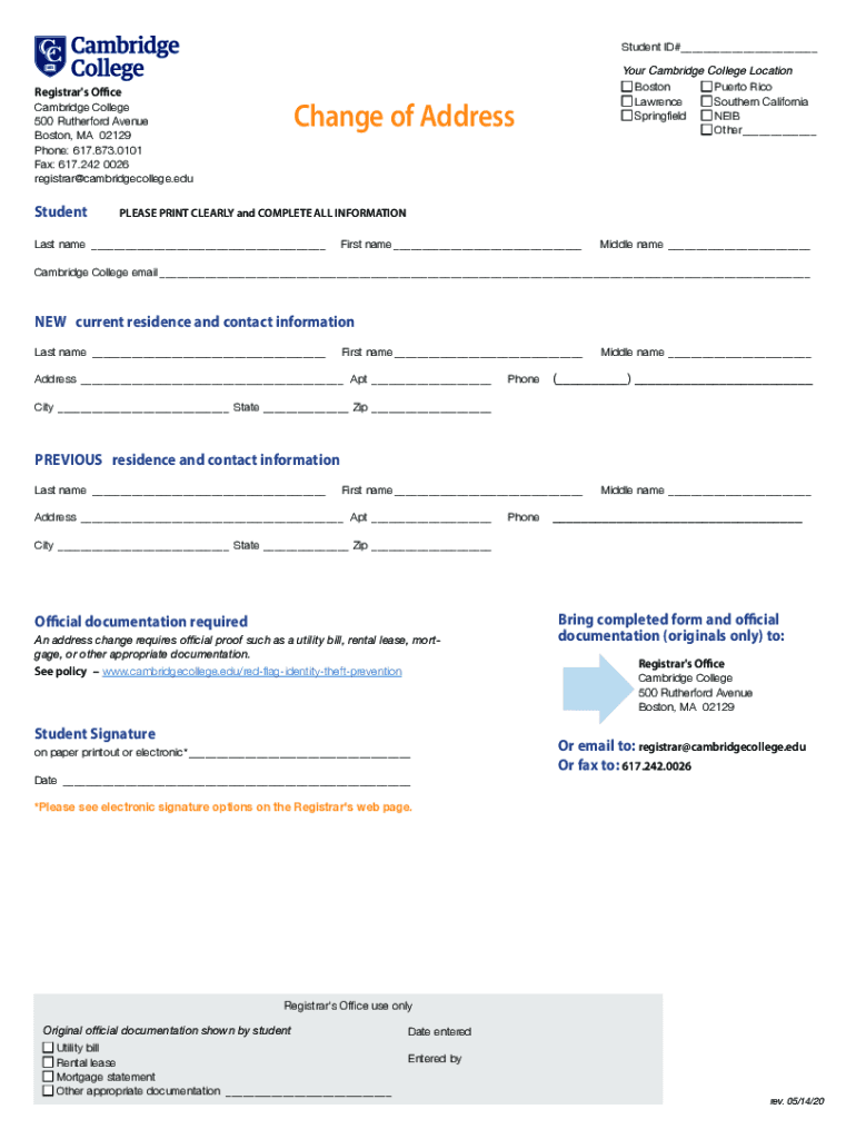 Www Cambridgecollege EdusitesdefaultStudent ID# Registrar's Office Cambridge College Form