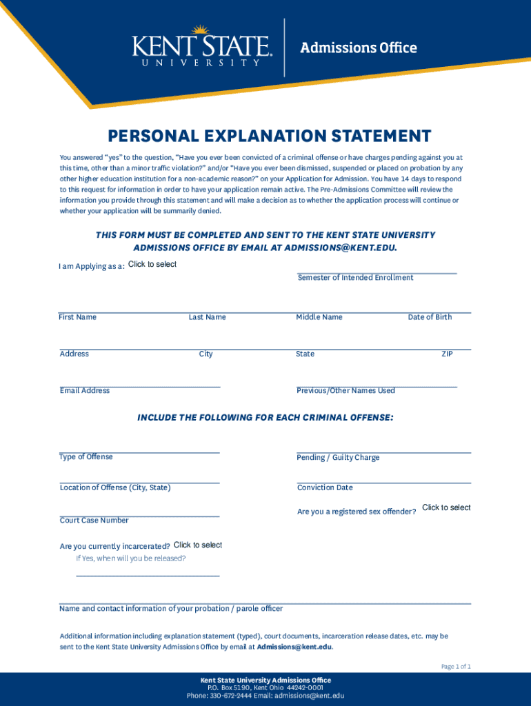 Www Kent Edupersonal Explanation StatementPersonal Explanation Statement Kent State University  Form