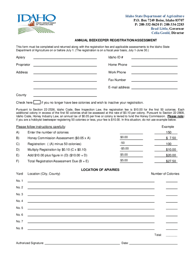 Idaho State Department of Agriculture P O Box 7249 Boise, Idaho 83707  Form