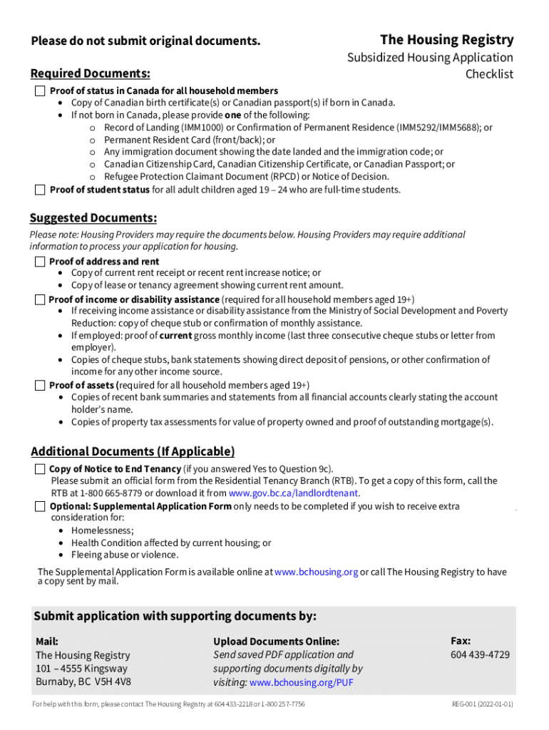  the Housing Registry Application Form Subsidized Housing is Long Term Housing Where the Rent is Calculated Based on Total Househ 2022-2024