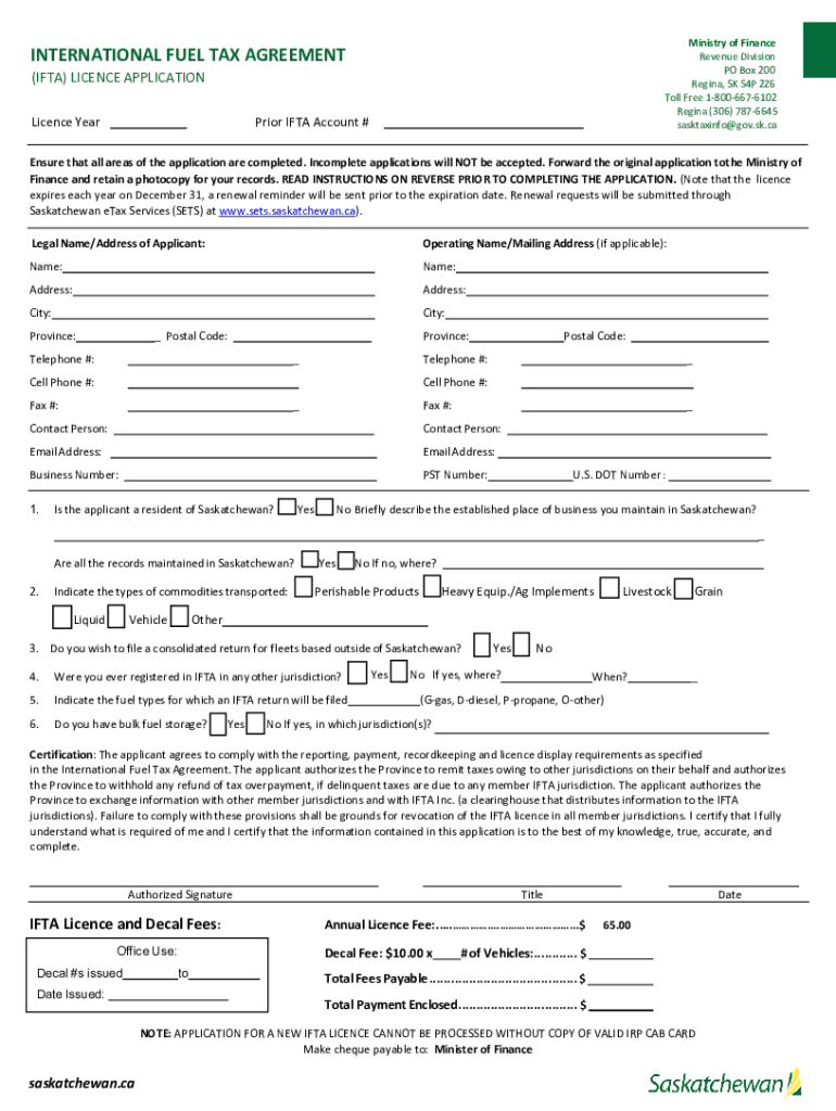 IFTA License Application Publications Saskatchewan  Form