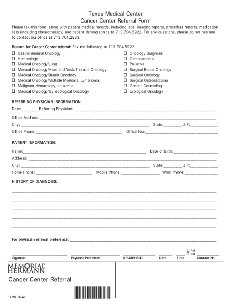 PDF Texas Medical Center Cancer Center Referral Form