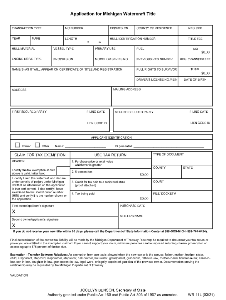 What Does a Michigan Boat Title Look Like  Form