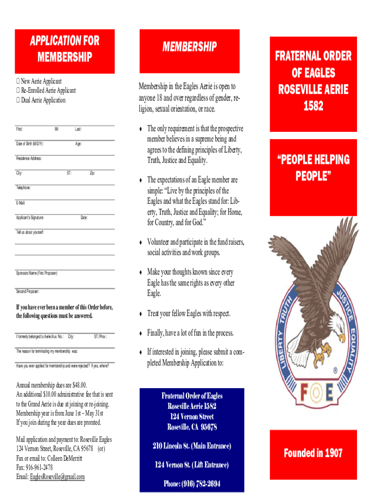 Fraternal Order Eagles Application  Form