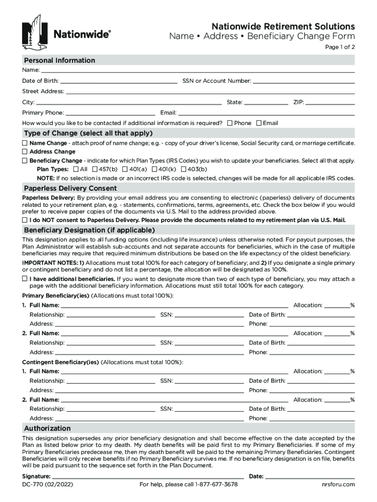 Nationwide Beneficiary Change Form