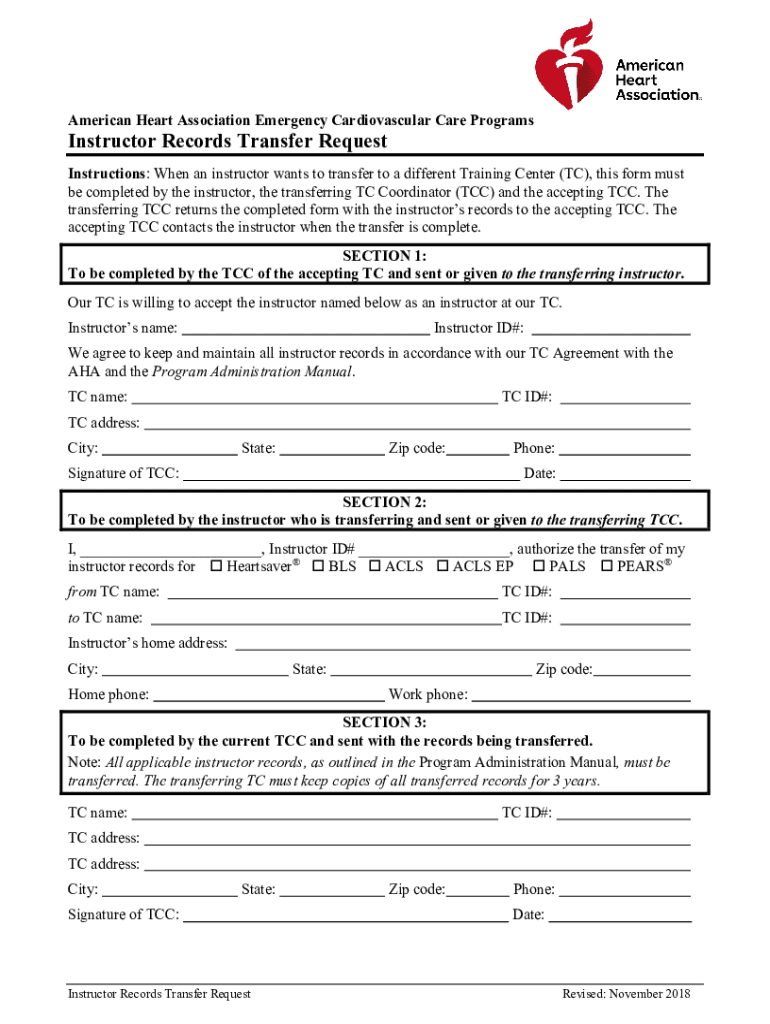  Aha Transfer Request Form 2018-2024