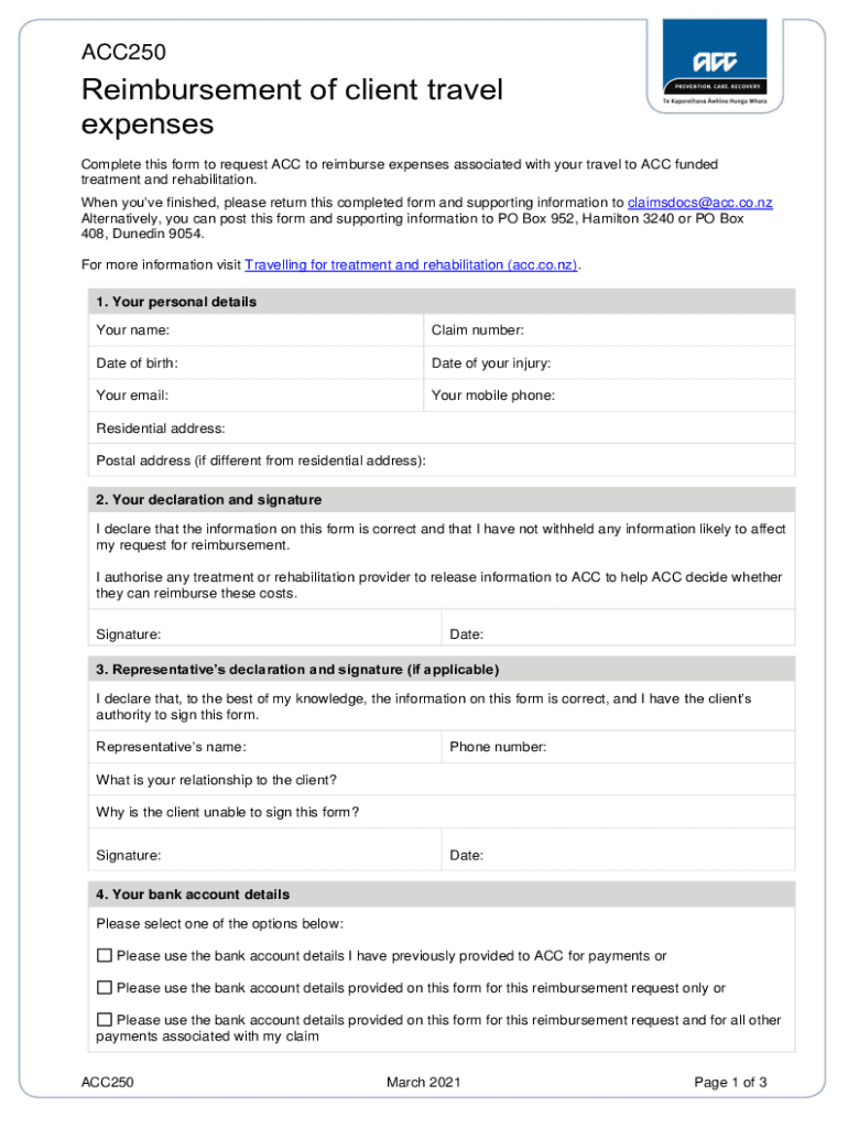  ACC250 Reimbursement of Client Travel Expenses Ancillary Services; Client Payments; 2021-2024