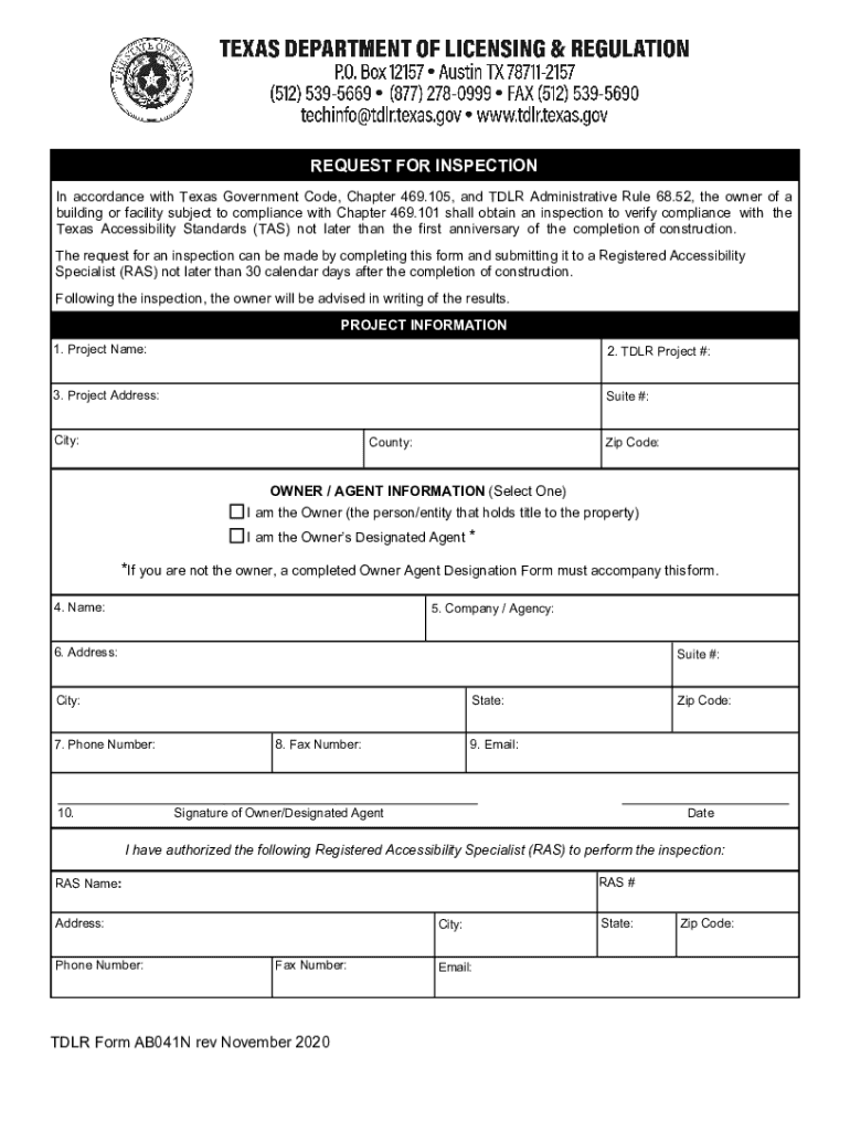  Www Texas Accessibility ComformsRequest for InspectionTEXAS DEPARTMENT of LICENSING and REGULATION 2020-2024