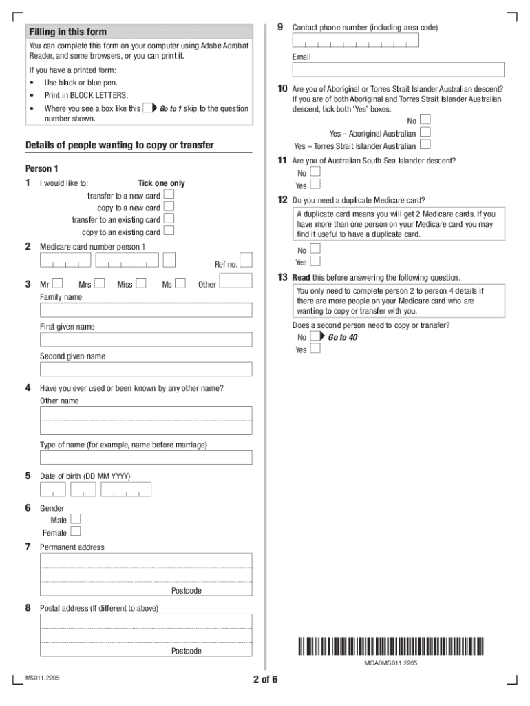  Application to Copy or Transfer from One Medicare 2022-2024