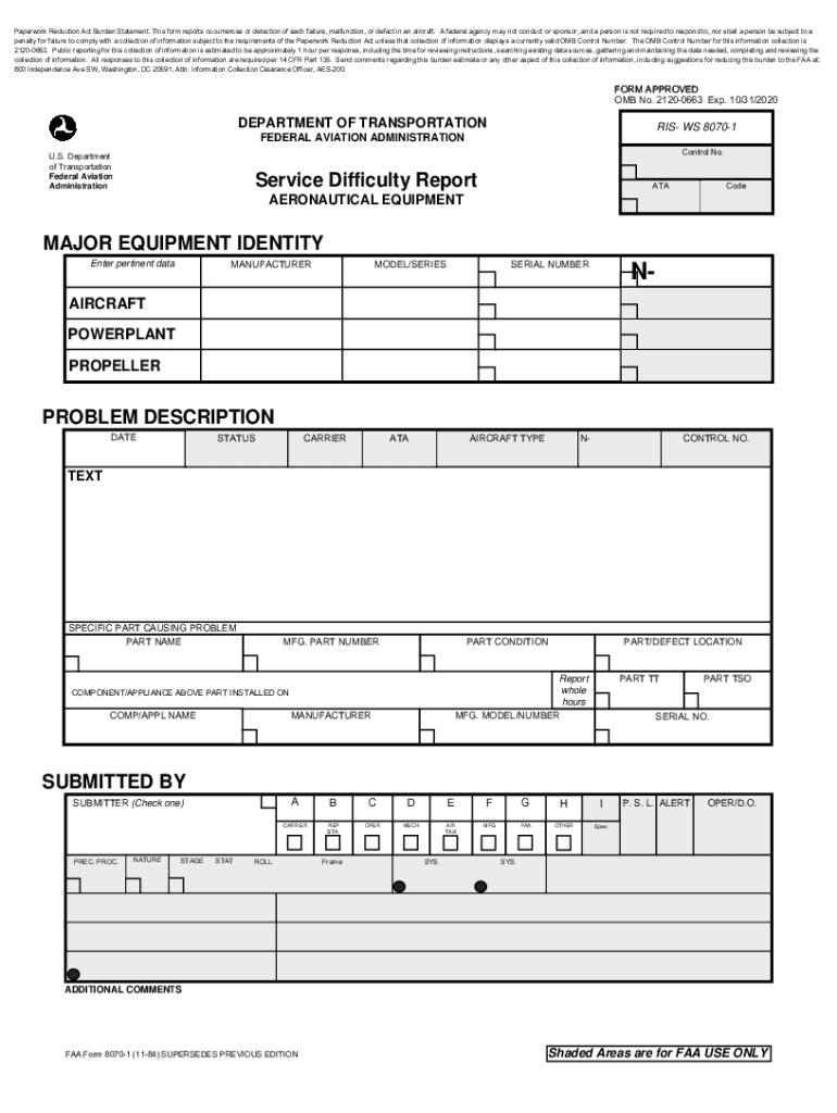 Service Difficulty Report 145  Form