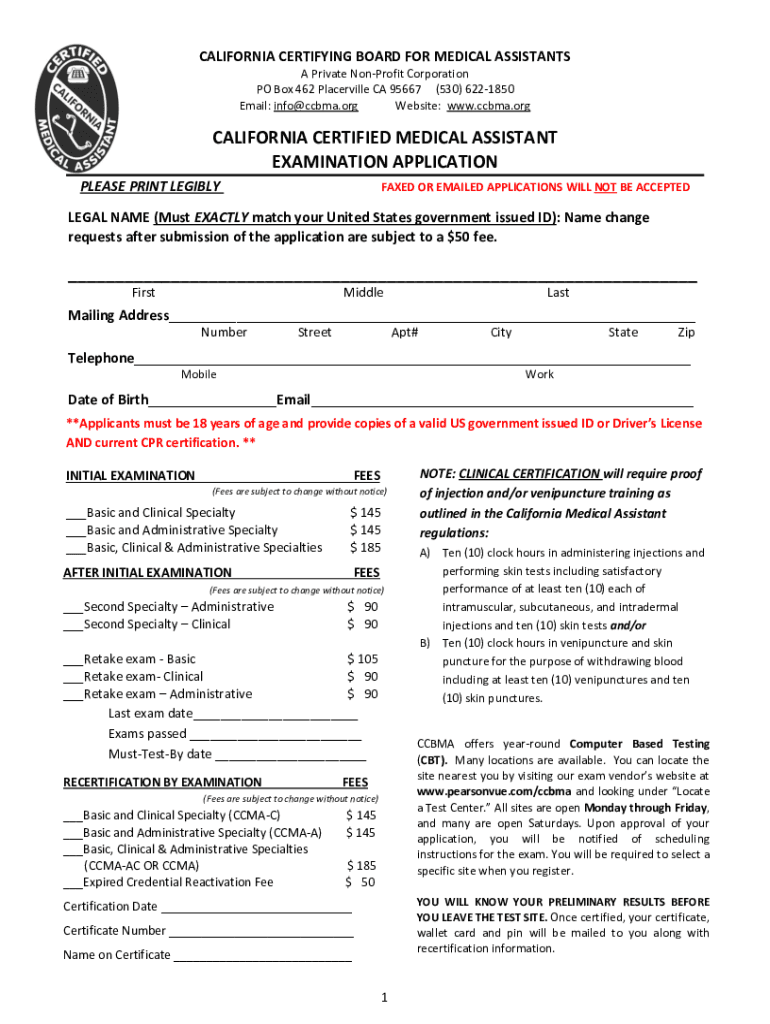 California Certified Medical Assistant  Form