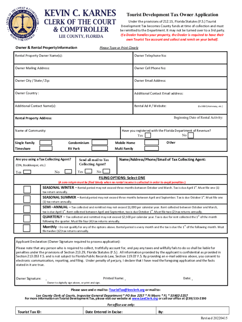 Lee County Tourist Tax Login  Form