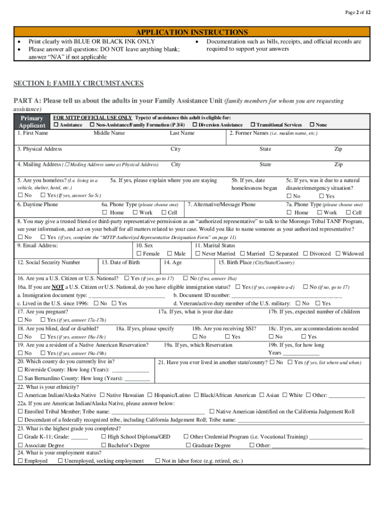 Www pdfFiller Com519953686 Application ForFillable Online Application for Morongo Tribal TANF Program  Form