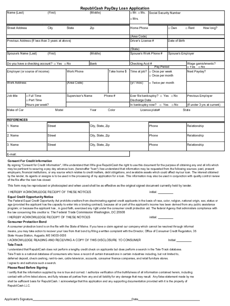 Payday Loan Application Form