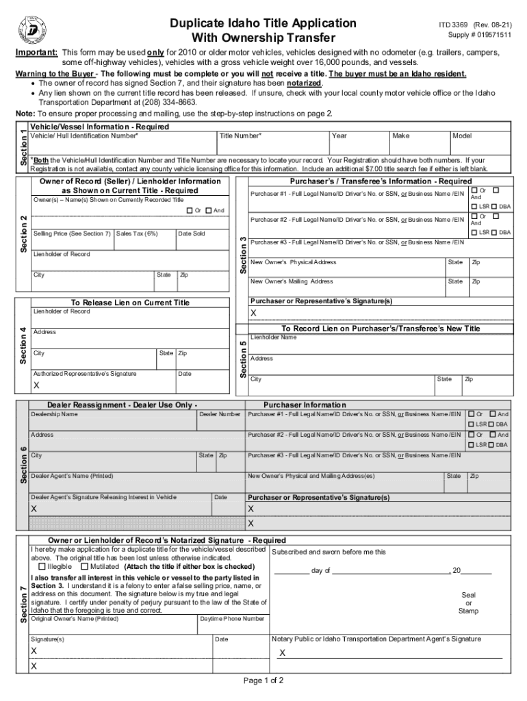  Idaho Transfer Form 2021-2024