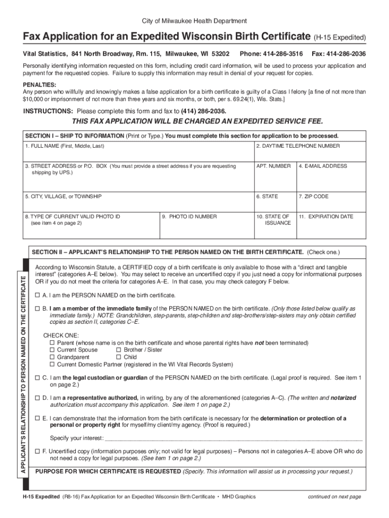 Wisconsin Birth Certificate  Form