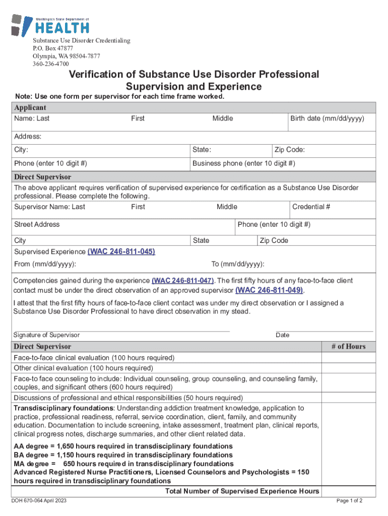  Verification of Substance Use Disorder Professional 2023-2024