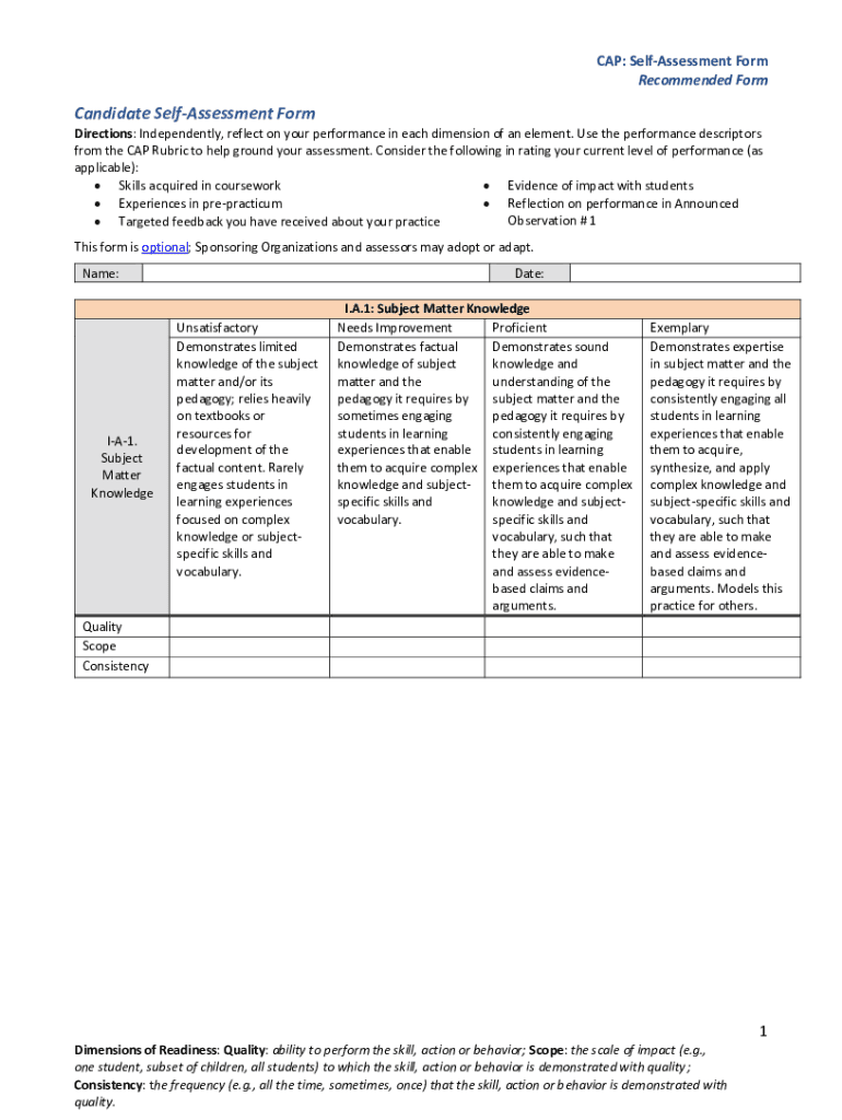 Candidate Self Assessment Form