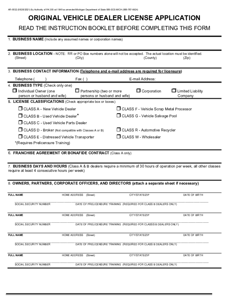 Dealer Orginal Vehicle Dealer Application  Form