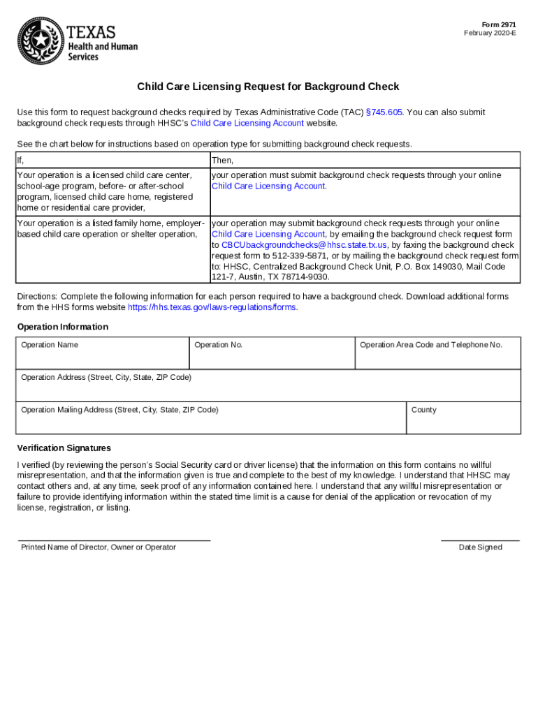 Child Care Licensing Background Check Form