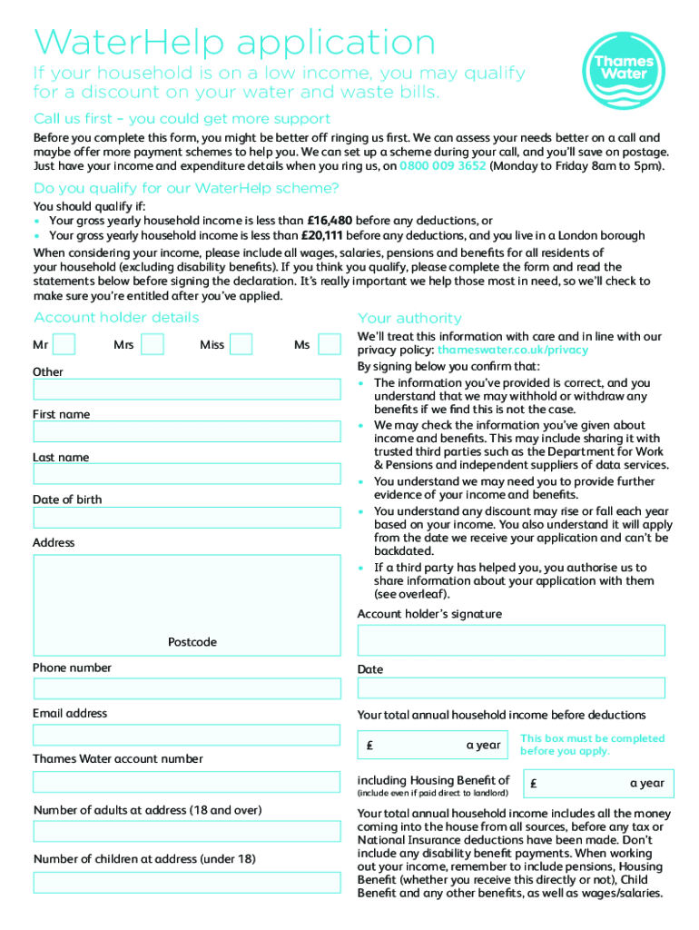 Watersure Scheme  Form