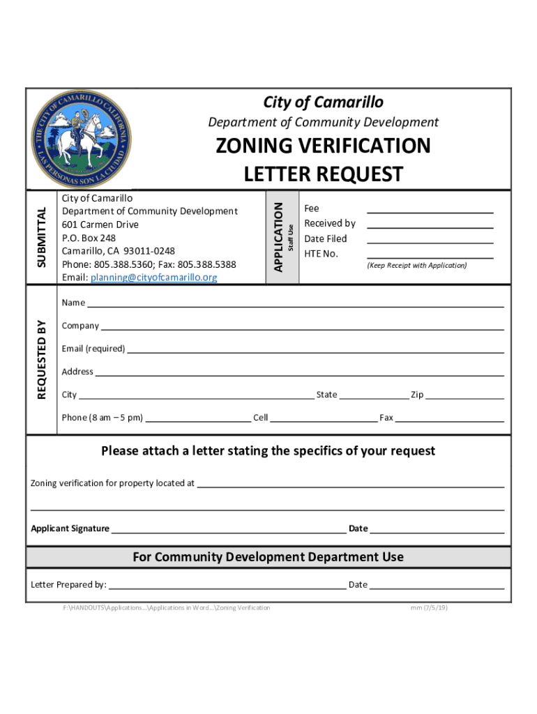 California Zoning Verification Letter  Form