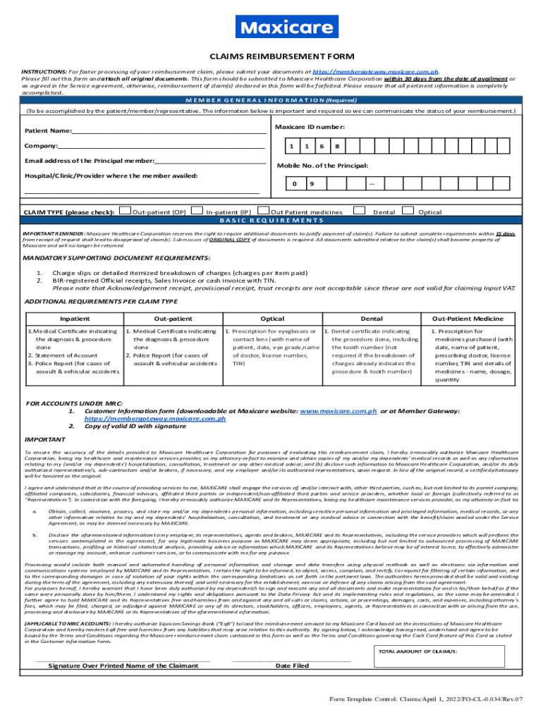 Maxicare Claim Reimbursement Form