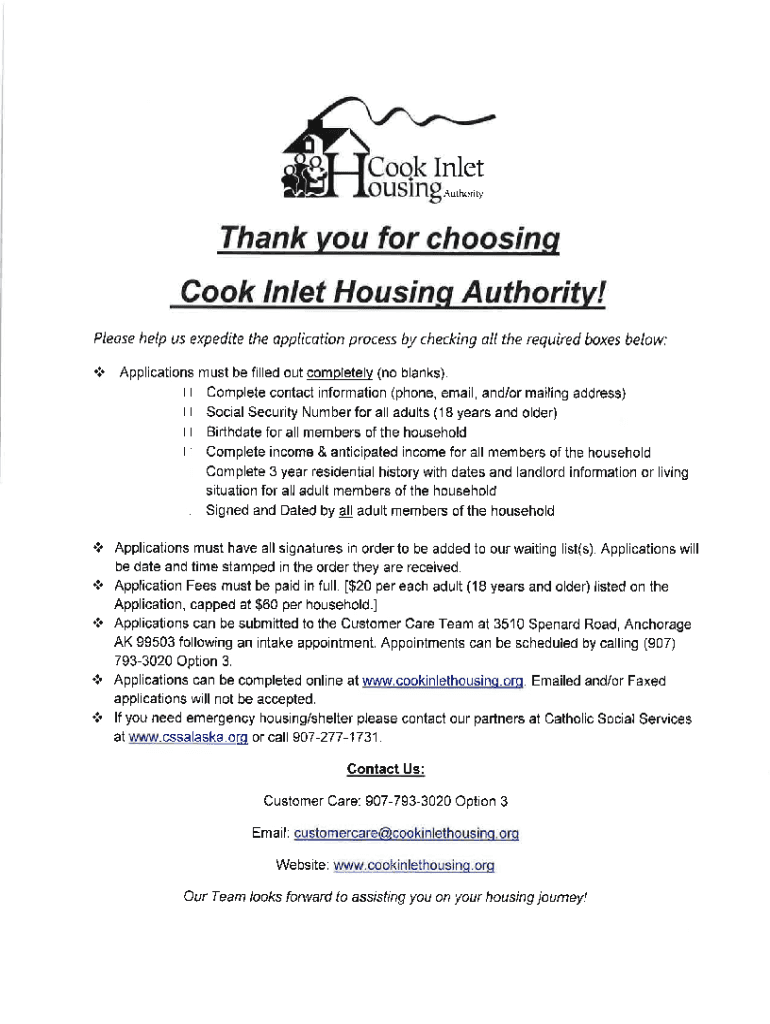 PDF Download Rental Application Cook Inlet Housing Authority  Form