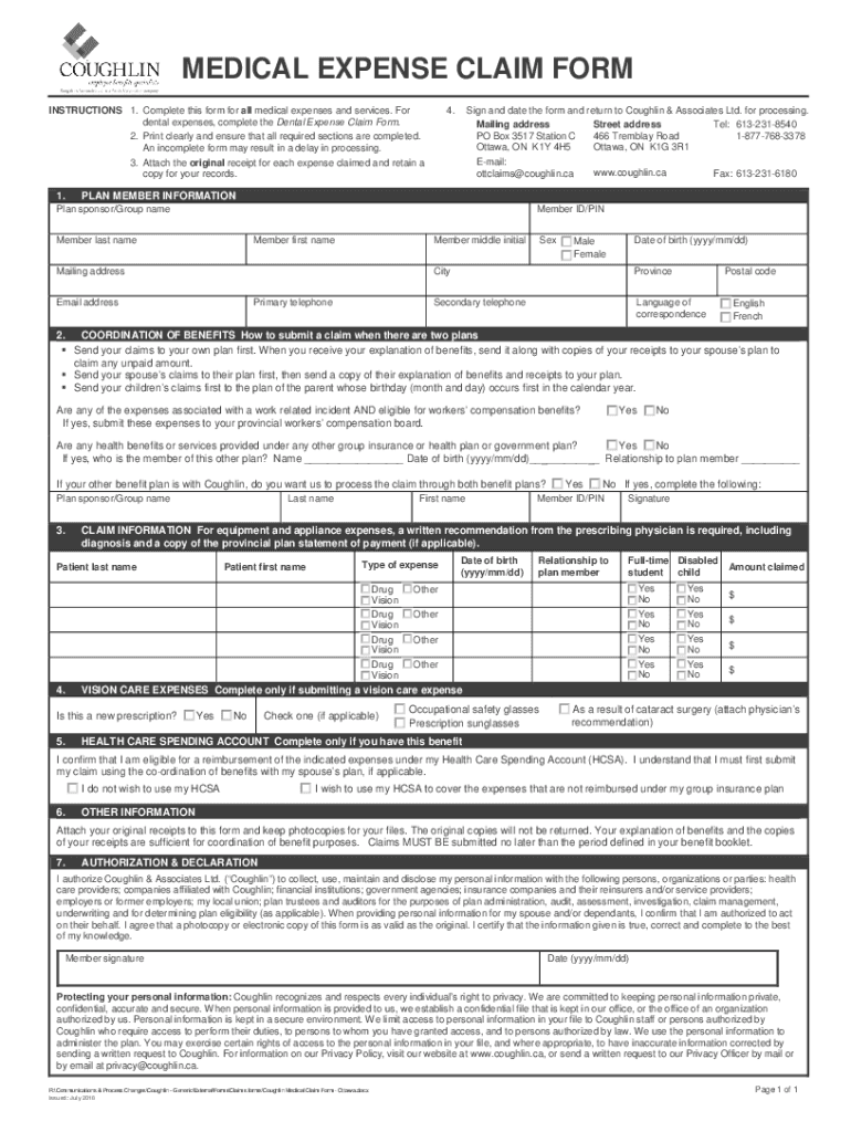 Coughlin Medical Expense Claim Form