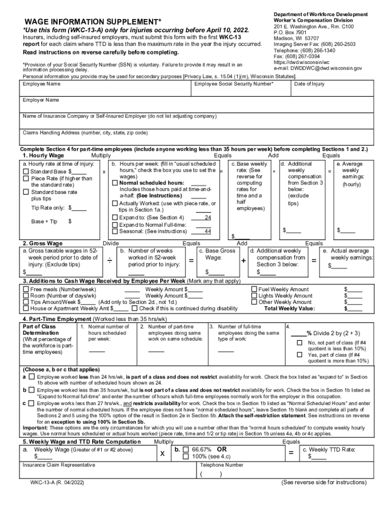 WKC 13 a E, Wage Information SupplementWKC 13 a E, Wage Information SupplementWC Forms ListWC Forms List