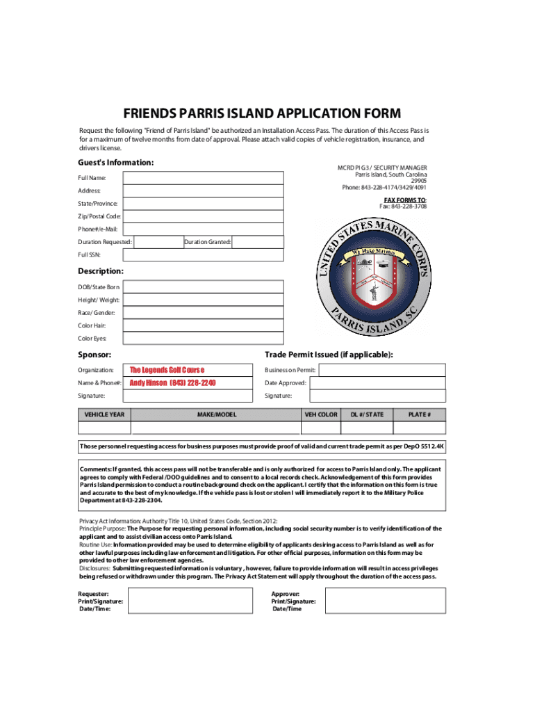 Access to USMC Base at Parris Island 2  Form