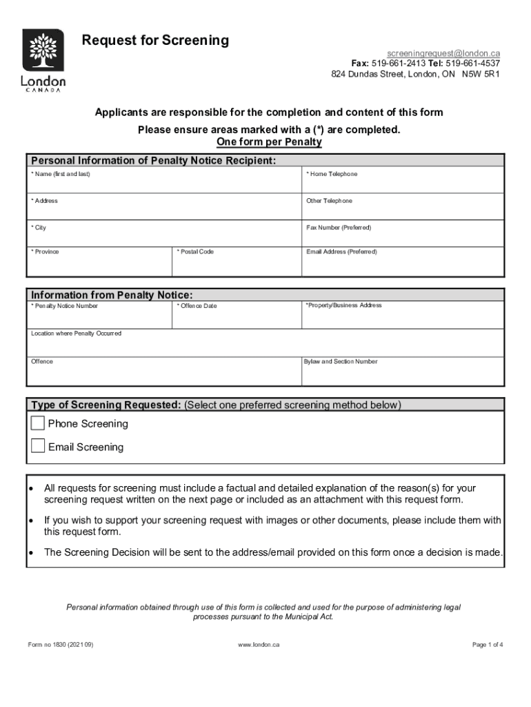 Request for Screening Form London