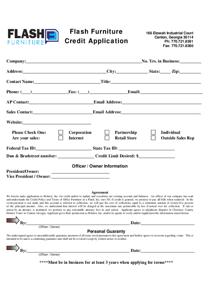 Flash Furniture Credit Application 12 DOC  Form