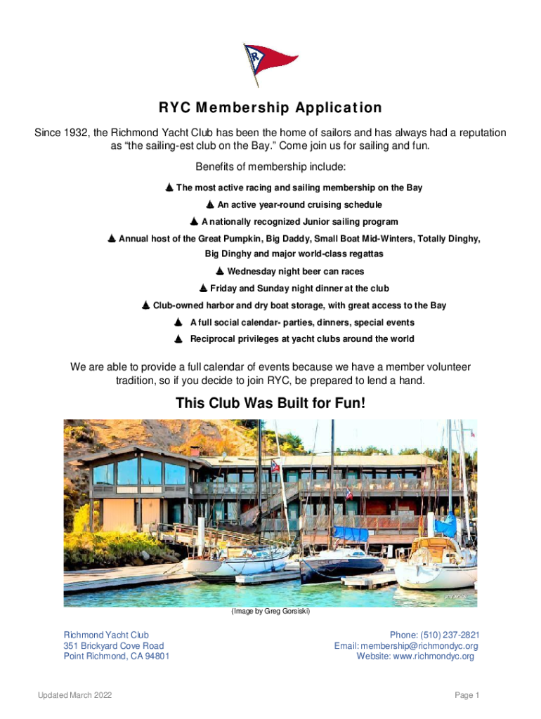 PDF RYC Membership Application This Club Was Built for Fun!  Form