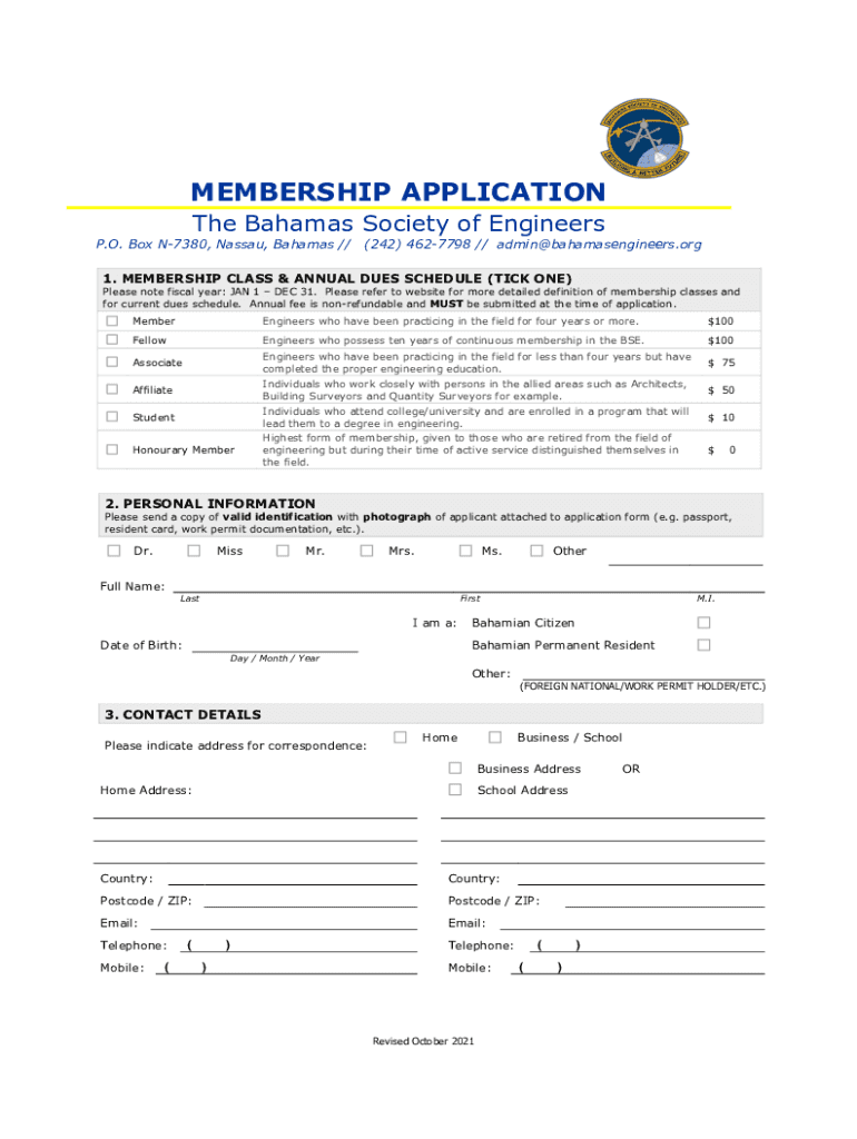 Www pdfFiller Com241209718 BSE New MembershipBahamas Society of Engineers Fill Online, Printable  Form