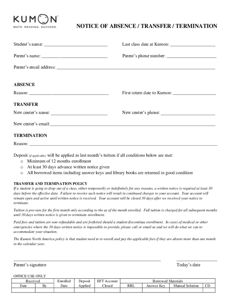 Kumon Cancellation Form